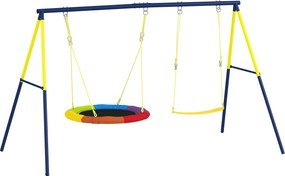 AIYAPLAY Set de Leagăne pentru Copii cu Două Tipuri de Leagăne, Loc de Joacă Exterior cu Corzi Reglabile, Structură din Metal pentru Vârsta 3-8 Ani, Capacitate 150kg, Multicolor | Aosom Romania