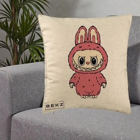 Perna Personalizata Labubu Roz Solo, 40x40 cm, Bej, Husa Detasabila, Perna Inclusa, BEKZ®