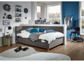 Pat pentru copii gri antracit pe colț tapițat cu spațiu de depozitare cu somieră 120x200 cm Cool – Meise Möbel