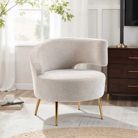 HOMCOM Scaun Modern pentru Living cu Spătar Arcuit și Arcuri Individuale, Tapițat cu Chenille, Spumă, Lemn și Oțel, 69x65x67 cm, Crem și Auriu | Aosom Romania