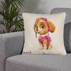 Perna Personalizata Skye PAW Patrol Roz, 40x40 cm, Bej Canapea, Husa Detasabila, Perna Inclusa, BEKZ®