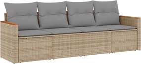 vidaXL Set canapele de grădină, 4 piese, cu perne, mix bej, poliratan
