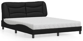 vidaXL Pat cu saltea, negru, 160x200 cm, piele ecologică