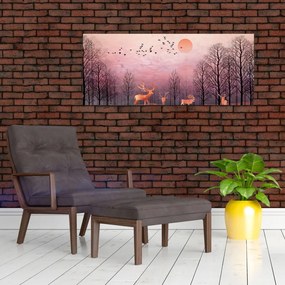 Tablou - Căprioare în strălucirea apusului de soare (120x50 cm)