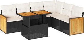 vidaXL Set canapele grădină perne 7 piese negru, poliratan/lemn acacia