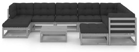 3076811 vidaXL Set mobilier grădină cu perne, 10 piese, negru, lemn masiv pin