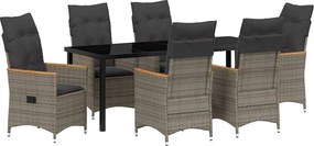 vidaXL Set de masă pentru grădină cu pernă 7 pcs Gri poliratan