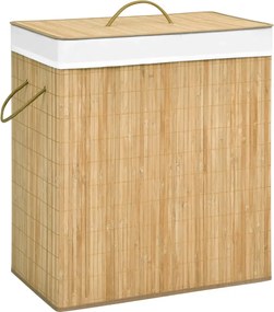 vidaXL Coș de rufe din bambus cu 2 secțiuni, 100 L