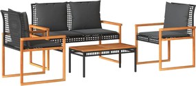 vidaXL Set mobilier relaxare grădină 4 piese cu perne poliratan negru