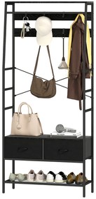 HOMCOM Suport pentru haine industrial cu 2 sertare textile, raft, 8 cârlige și cadru din oțel, 80 x 30 x 180,5 cm, negru | Aosom Romania