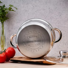 Set oale si tigaie Rosberg R51210L12BM, 12 piese, Fund multistrat, Otel inoxidabil, Argintiu