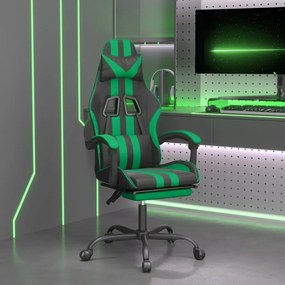 Scaun de gaming pivotant suport picioare negru verde piele eco
