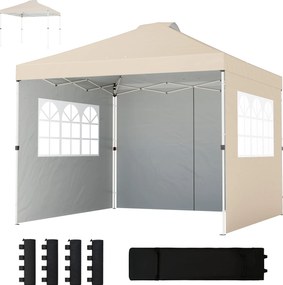Outsunny Tonelă de grădină pop-up cort pliant înălțime reglabil 3 pereți laterali saci cu nisip geantă de transport 3 x 3 m crem | Aosom Romania