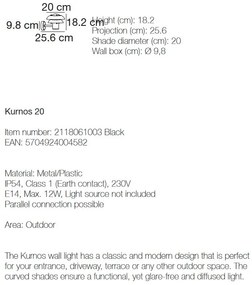 Aplica de perete pentru iluminat exterior modern, IP54 Kurnos 20 negru 2118061003 NL