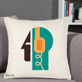 Perna Personalizata Retro Casti Muzicale, 40x40 cm, Crem Reliefat, Husa Detasabila, Perna Inclusa, BEKZ®