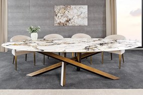 Masa ovala SCULPTURE 280cm metal bronz, ceramica alb, gri, maro