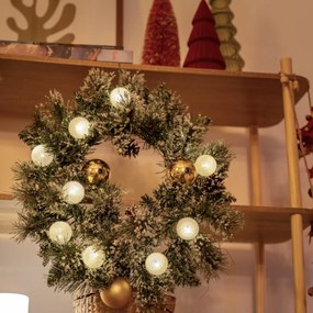 Coroniță de Crăciun albă cu auriu 45 cm, inclusiv LED cu temporizator - Jack