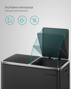 Coș pentru sortarea deșeurilor SORT, 2x30 l + saci de gunoi, negru/argintiu SongmicsHome