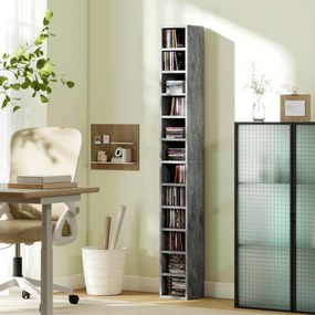 HOMCOM Raft Bibliotecă Pentru CD-uri cu 12 Polițe pentru 204 CD-uri, din MDF și PAL, 21 x 20 x 175 cm, Gri | Aosom Romania