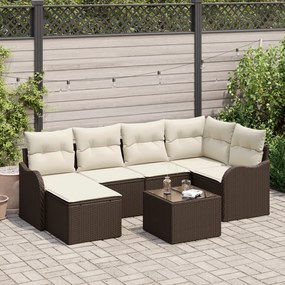 vidaXL Set de canapele pentru grădină cu pernă 7 pcs Maro Rattan poli