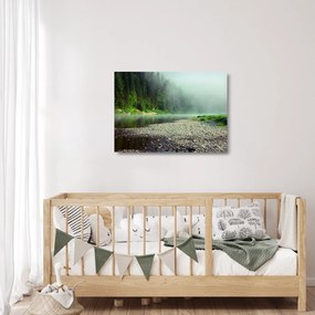Tablou pe sticlă - Râu lângă pădure (70x50 cm)