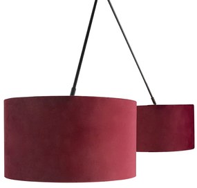 Lampă suspendată neagră cu abajururi din catifea roșie și aurie 35 cm cu 2 lumini - Blitz