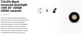 Spot LED incastrabil TULIPA Black recessed downlight 10W 36° 3000K CRI90 casambi
