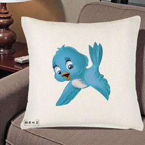 Perna Decorativa Pui de Pasare Albastru, 40x40 cm, Crem Reliefat, Husa Detasabila, Perna Inclusa, BEKZ®