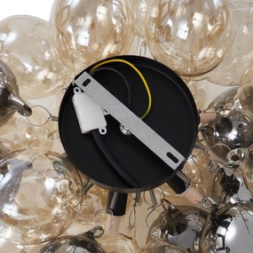 Plafonieră de design negru cu sticlă chihlimbar și fum, 6 lumini - Uvas