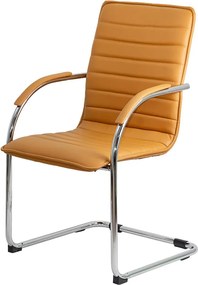 Scaun pentru așteptare bej OFF 835 din piele ecologică și cadru metalic cromat cu brațe