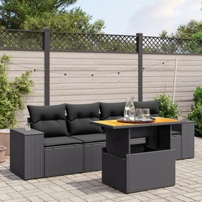 3272511 vidaXL Set mobilier de grădină cu perne, 5 piese, negru, poliratan