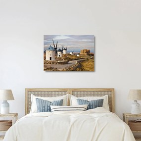 Tablou pe sticlă - Morile de vânt din Consuegra, Spania (70x50 cm)