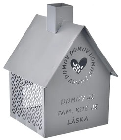 Suport metalic pentru lumânări InDecor LittleHouse gri, 12 x 12 x 15 cm