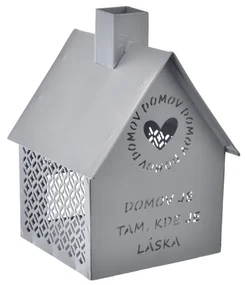 Suport metalic pentru lumânări InDecor LittleHouse gri, 12 x 12 x 15 cm