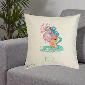 Perna Personalizata Zodiac Pesti Cowgirl, 40x40 cm, Ecru, Husa Detasabila, Perna Inclusa, BEKZ®