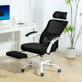 HOMCOM Scaun de Birou Rabatabil 135°, cu Suport pentru Picioare, Suport Lombar, Tetieră, Înălțime Reglabilă, din Plasă, Negru | Aosom Romania