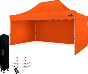 Cort de grădină 3x4,5m Oțel | Foișor pliabil rapid pentru evenimente și petreceri - cu 3 pereți - Portocaliu