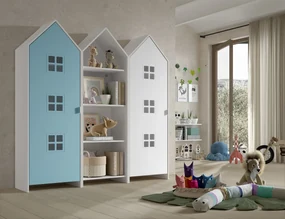 Set 3 Dulapuri pentru Copii Căsuță, Albastru și Alb, (MDF) – CASAMI BRUGES – Vipack