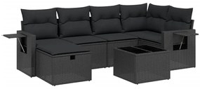 3263801 vidaXL Set canapele de grădină cu perne, 7 piese, negru, poliratan