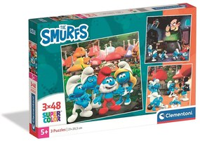 Strumfii Puzzle Clementoni 3x48 de piese