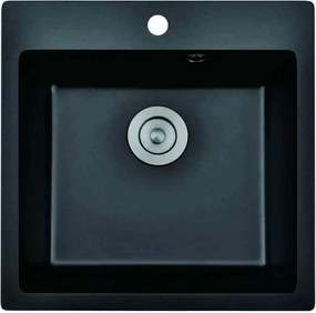 Chiuveta compozit Inter Ceramic finisaj granit negru 50x50 cm cu orificiu baterie