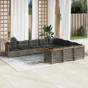 vidaXL Set mobilier de grădină cu perne, 10 piese, gri, poliratan