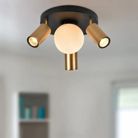 Plafoniera Moderna Klausen Spoty PL4 Metal Negru si Alama 40x16 cm, 4 Surse Iluminat 3xGU10+1xE14 pentru Living, Design Urban Elegant si Durabil