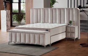 Boxspring ~MOONLIGHT~ cu lada de depozitare, saltea premium cu topper inclus, structura metalica, LED-uri si charger USB 180x200