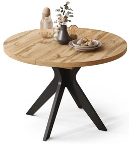 Mazzoni RENZO Stejar Wotan/picior negru - MASĂ ROTUNDĂ Ø110 EXTENSIBILĂ PÂNĂ LA 180 cm | PENTRU BUCĂTĂRIE SUFRAGERIE LIVING RETRO