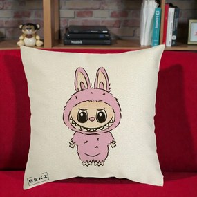 Perna Personalizata Labubu Mov Pastel, 40x40 cm, Ecru, Husa Detasabila, Perna Inclusa, BEKZ®