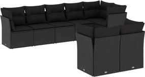 vidaXL Set mobilier de grădină cu perne, 8 piese, negru, poliratan