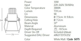 Spot LED incastrabil Trimless alb 10W 3000K