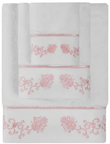 Prosop de corp DIARA 85x150 cm Alb - broderie roz / Pink embroidery