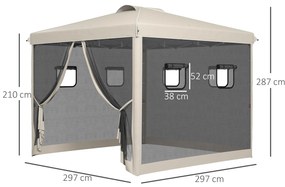 Outsunny Pavilion Pliabil, reglabil în înălțime, perdele de plasă, geantă de transport, structură metalică, 3 x 3 x 3 m, Bej | Aosom Romania